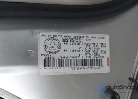 1999 Lexus Rx 300 z USA, uszkodzony, nr VIN JT6HF10U7X0087312